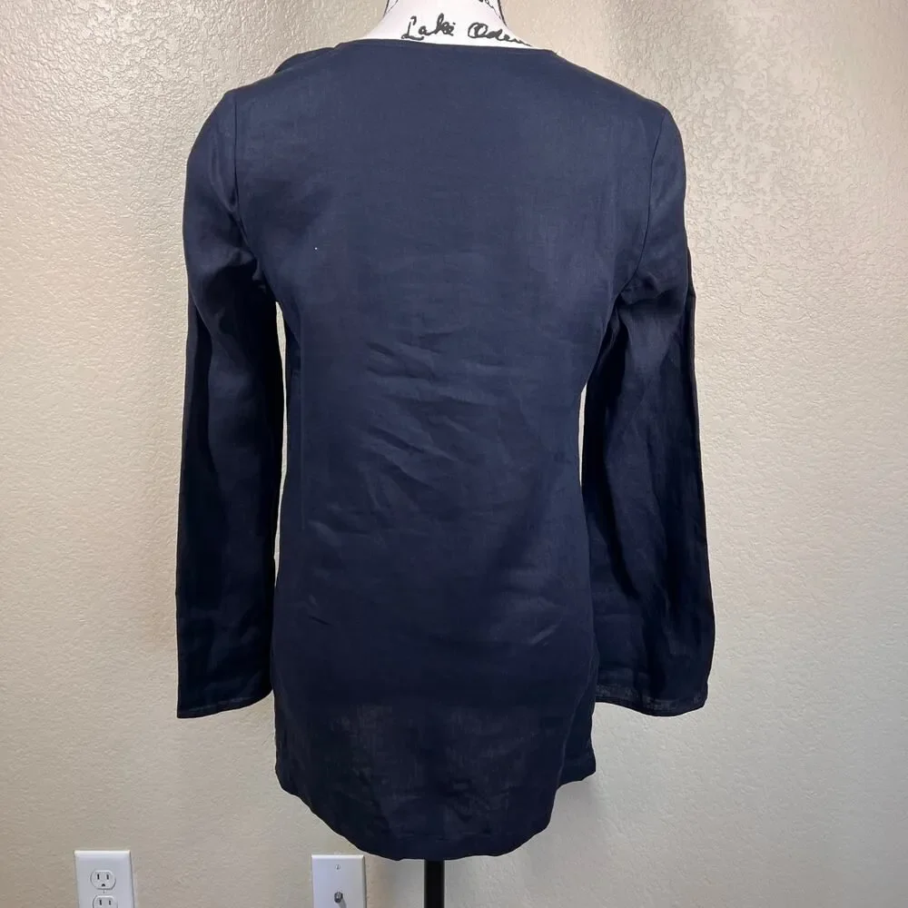 Michael Kors 100% Linen Black Shirt Studded zip Top Blouse Sz Small